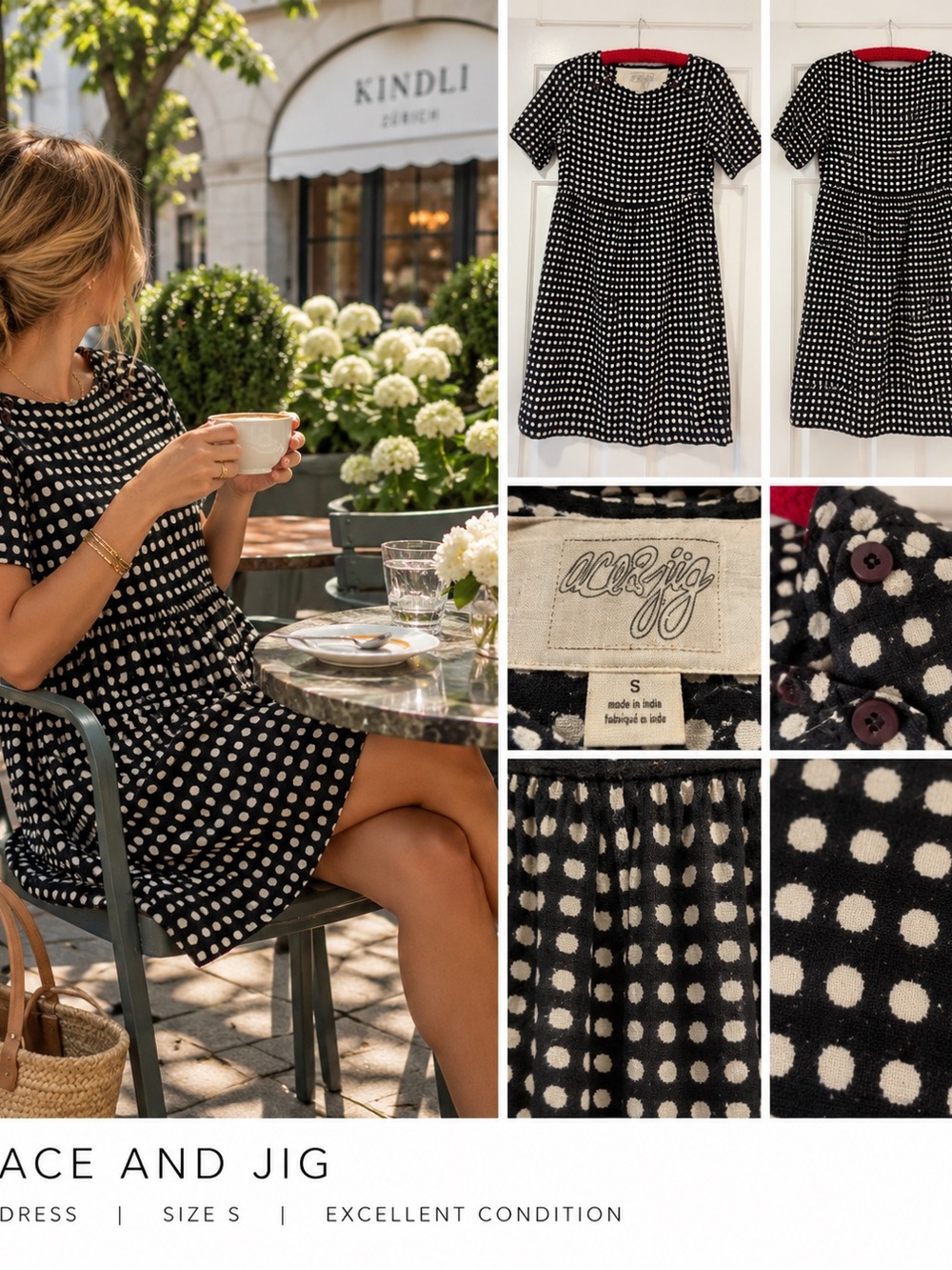 Ace & Jig Black and White Polka Dot Short-Sleeve Mini Dress